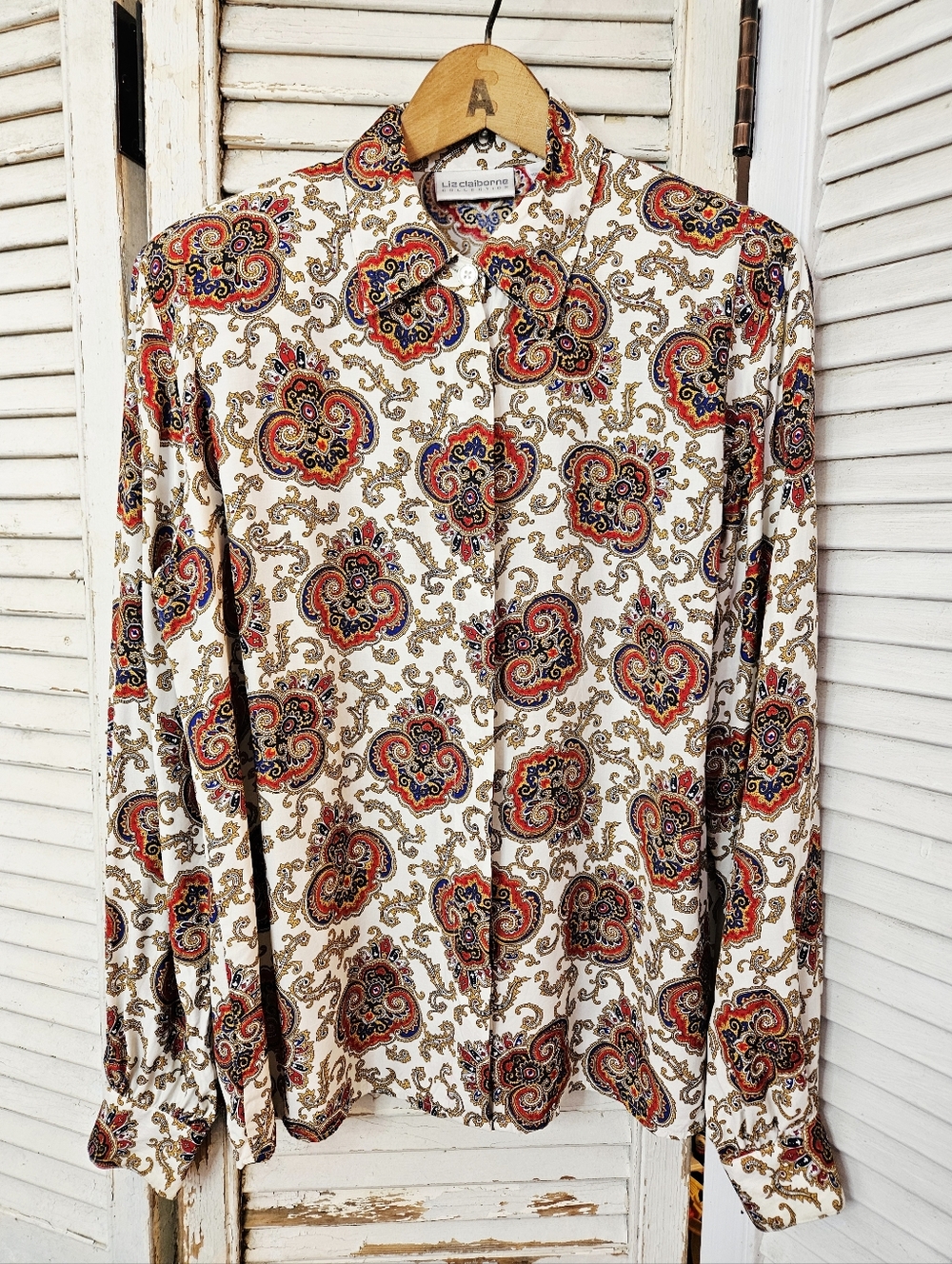 Vintage 80s Liz Claiborne Red And White Paisley Print Blouse Small/Medium